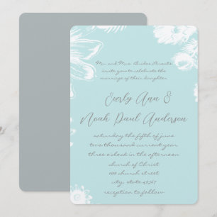 Aqua Blue Teal  Vintage Floral  Wedding Invitation
