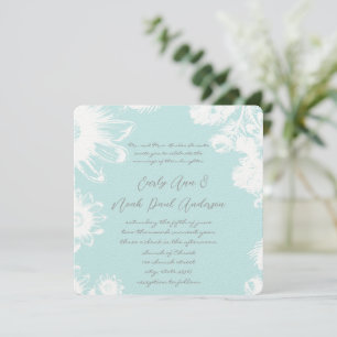 Aqua Blue Teal Vintage Floral Wedding Invitation