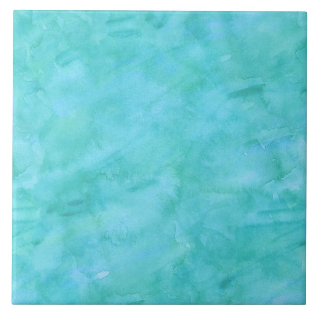 Aqua Blue Teal Watercolor Texture Pattern Tile (Front)