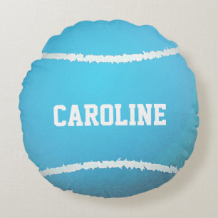 Aqua Blue Tennis Ball Design Round Pillow