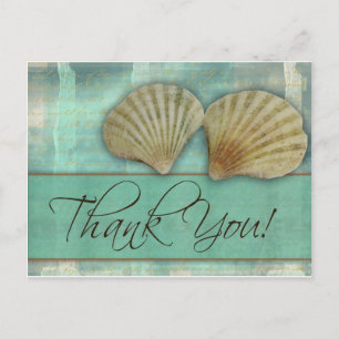 Aqua blue thank you - with sea shells postcard