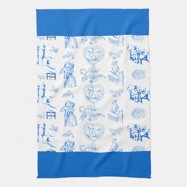 Aqua Blue Toile American MoJo Kitchen Towel (Vertical)