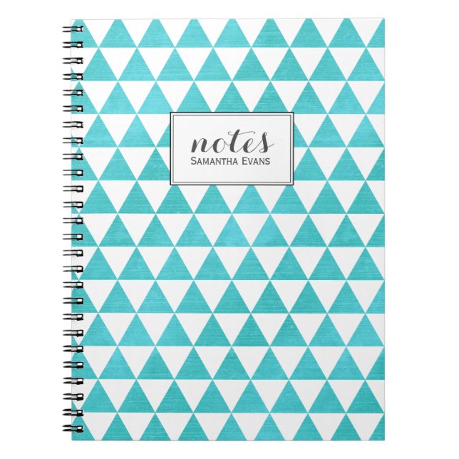 Aqua Blue Triangles Geometric Pattern Spiral Notebook (Front)