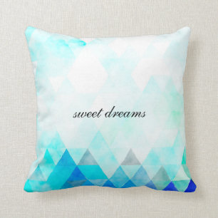 Aqua Blue Triangles Watercolor Cushion