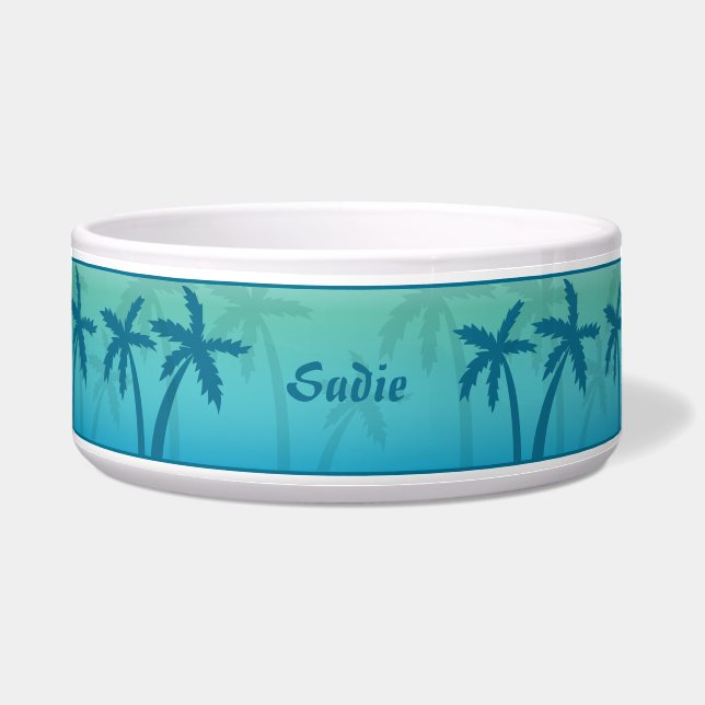 Aqua Blue Tropical Palm Trees And Custom Name (Front)