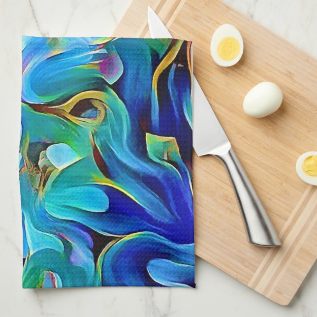 Aqua Blue Turquoise Abstract Art Kitchen Towel (Quarter Fold)
