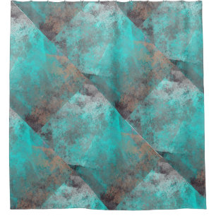 Aqua blue turquoise and grey block abstract shower curtain