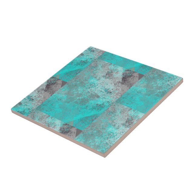 Aqua Blue Turquoise and Grey Distressed   Tile (Side)