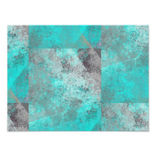 Aqua Blue Turquoise and Grey Modern Distressed Photo Print