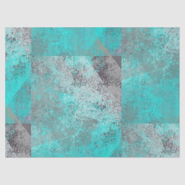 Aqua Blue Turquoise and Grey Modern Distressed  Tissue Paper (Front)