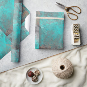 Aqua Blue Turquoise and Grey Modern Distressed  Wrapping Paper