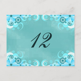 Aqua Blue Turquoise Floral Table Number Cards