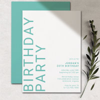 Aqua Blue Turquoise Modern Simple Any Age Birthday