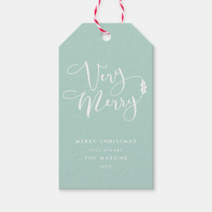 Aqua Blue Very Merry Christmas Gift Tags