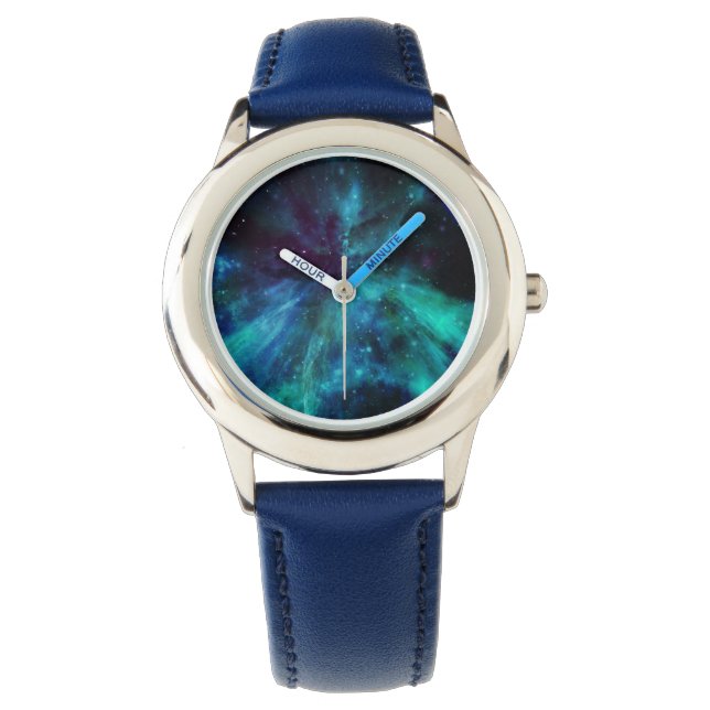 Aqua, Blue & Violet Space Nebula Watch (Front)