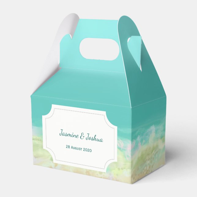 Aqua blue water  beach seashore painted favour box (Front Side)
