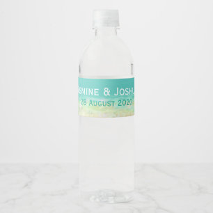 Aqua blue water/painted beach seashore personalise water bottle label