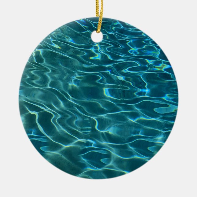 Aqua Blue Water Pattern Ceramic Tree Decoration (Front)