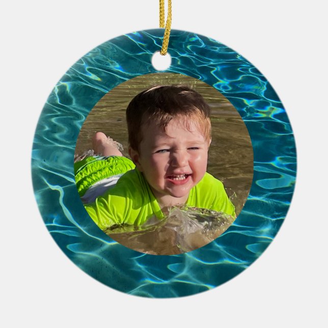 Aqua Blue Water Pattern, rippling ocean waves Ceramic Tree Decoration (Front)