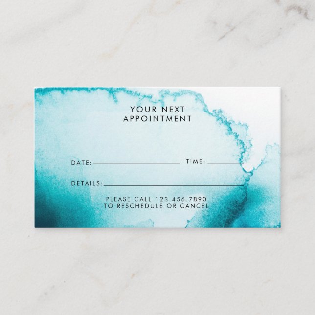 Aqua Blue Watercolor Background Appointment Card (Front)