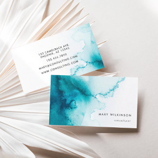 Aqua Blue Watercolor Background Business Card