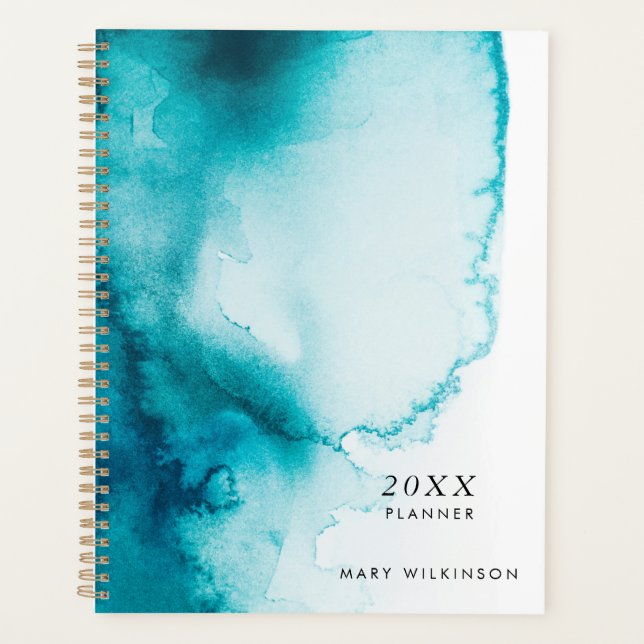 Aqua Blue Watercolor Background Planner (Front)