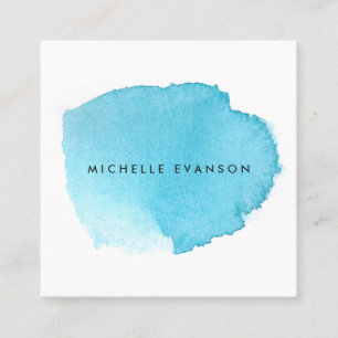Aqua Blue Watercolor Brushstroke Makeup Artist Square Business Card