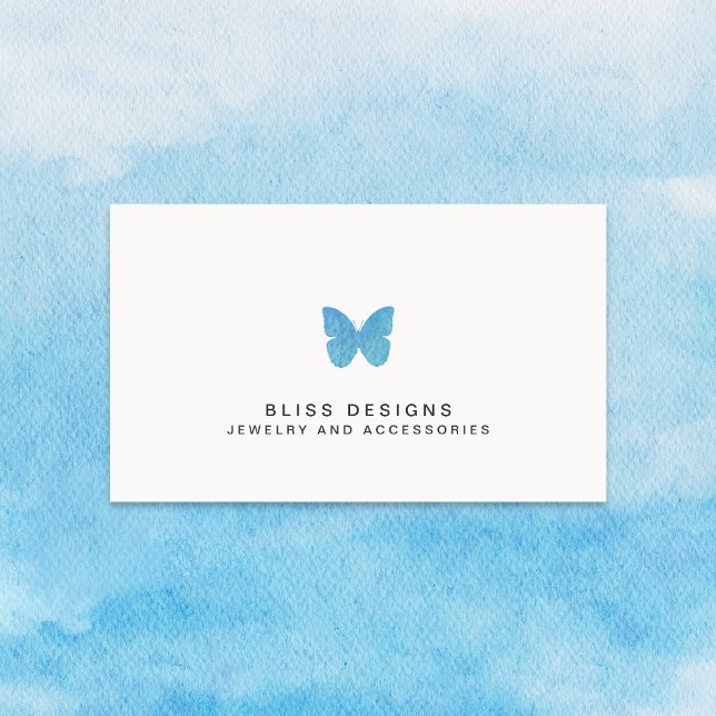 Aqua Blue Watercolor Butterfly Logo Elegant Simple Business Card (Creator Uploaded)
