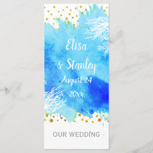 Aqua blue watercolor, coral reef wedding program programme