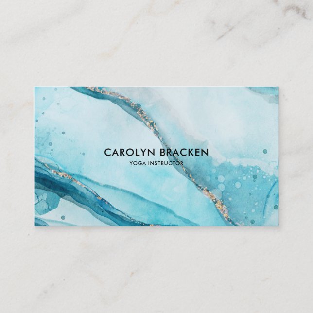 Aqua Blue Watercolor Elegant Minimalist  Business Card (Front)