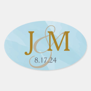 Aqua Blue Watercolor Monogram Label