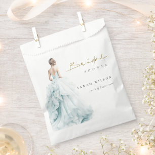 Aqua Blue Watercolor Wedding Gown Bridal Shower Favour Bags