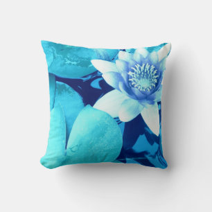 Aqua Blue Waterlily Throw Pillow-Style 4 Cushion