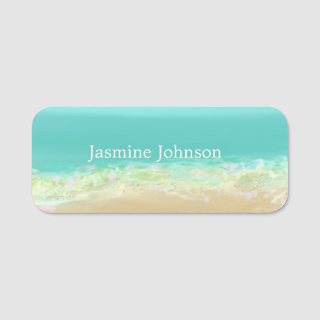 Aqua blue waters beach summer wedding name tag (Front)