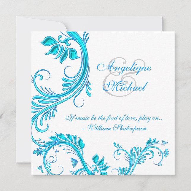 Aqua blue wedding anniversary engagement invitation (Front)