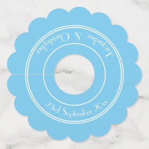 Aqua Blue Wedding Chic White Script Names Date Wine Glass Tag