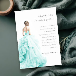 Aqua Blue Wedding Gown Bridal Shower Thank You Invitation