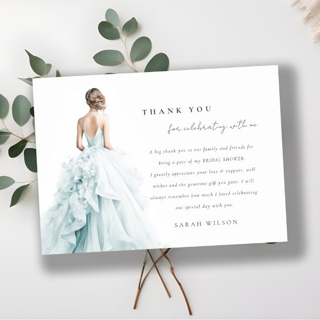 Aqua Blue Wedding Gown Bridal Shower Thank You Invitation (Creator Uploaded)