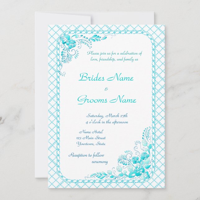 Aqua Blue  Wedding Invitation (Front)