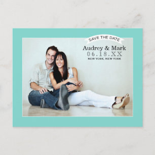 Aqua Blue Wedding Photo Save the Date Announcement Postcard