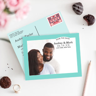 Aqua Blue Wedding Photo Save the Date Announcement Postcard