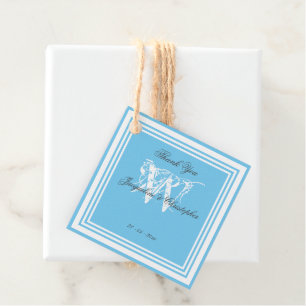 Aqua Blue Wedding White Monogram Thank You Favour Tags