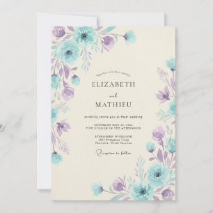 Aqua Blue Whimsical Spring Wedding Invitation