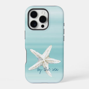 Aqua Blue White Beach Starfish iPhone 16 Pro Case