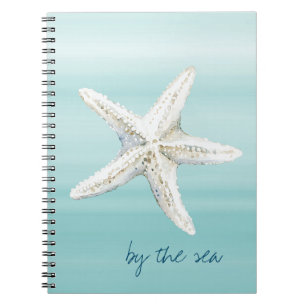 Aqua Blue White Beach Starfish       Notebook