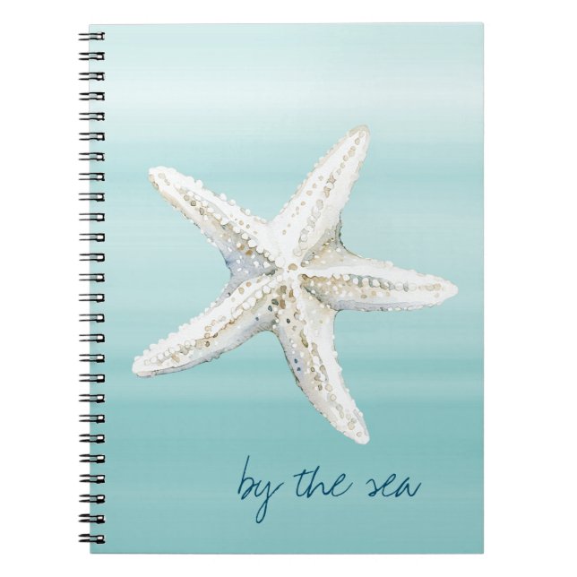 Aqua Blue White Beach Starfish       Notebook (Front)