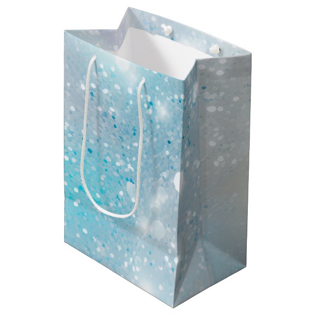 Aqua Blue White Bokeh Birthday Medium Gift Bag (Front Angled)