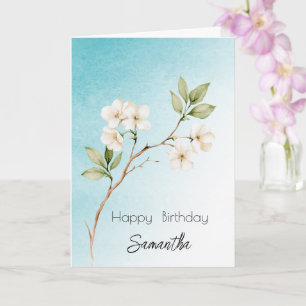Aqua Blue White Floral Birthday Card