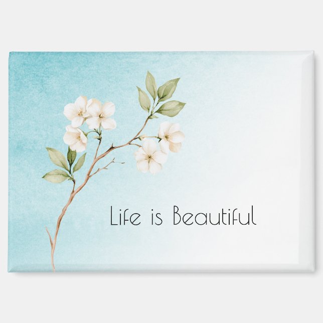 Aqua Blue White Floral Magnet (Front)