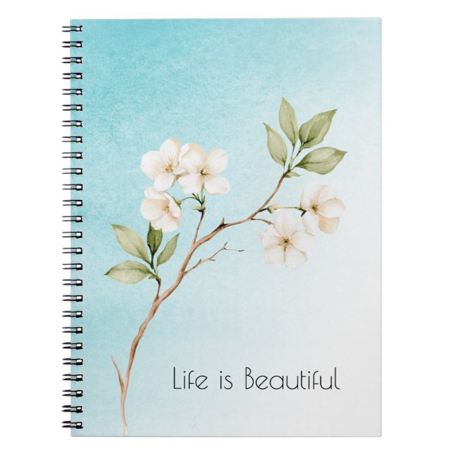 Aqua Blue White Floral Notebook (Front)